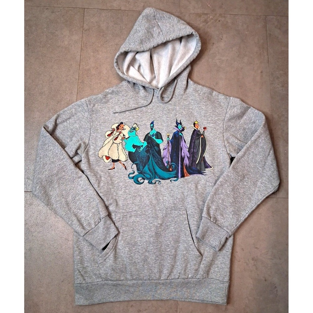 Disney Villains Womens Hoodie XS Gray Graphic Print Sweatshirt Pullover Pockets